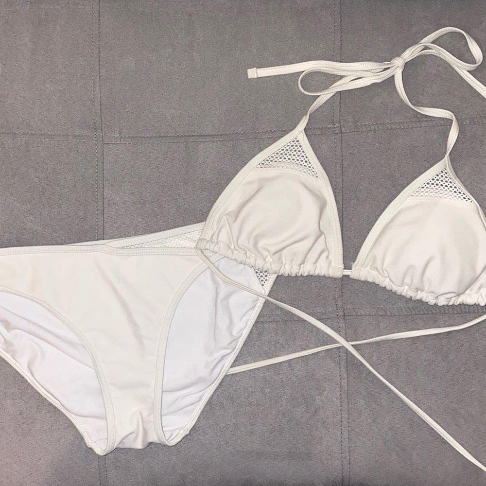 White aerie string bikini with mesh detailing
